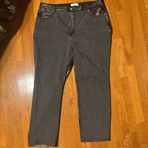 Black Denim Pants with Leather Accents